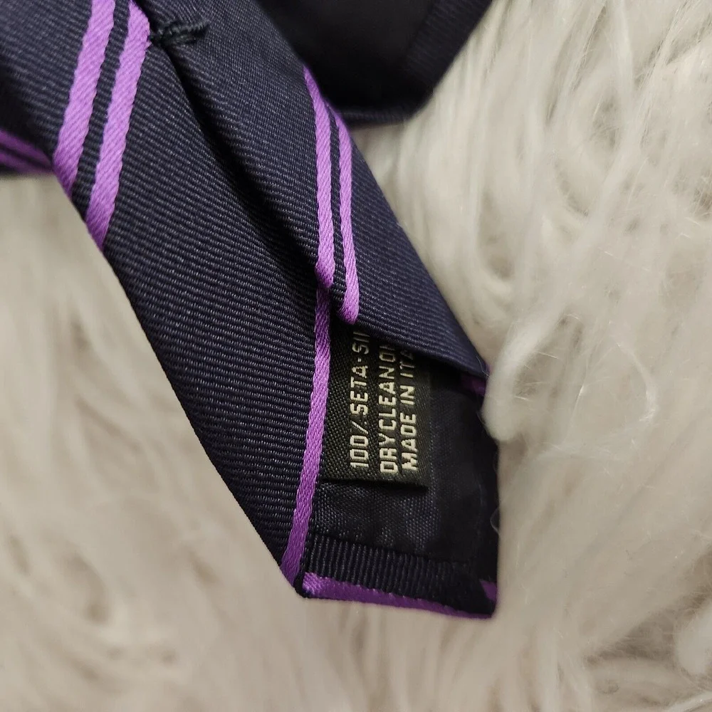 VILLA PONTI‎ Mens Silk Stripe Tie Purple Classic Necktie ITALY NWT